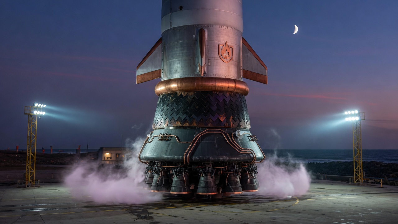 Hearth on the pad at High Cape, stacked on Keel.